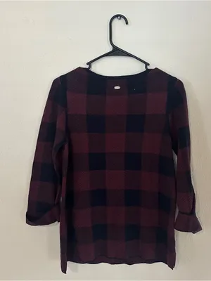 Barbour burgundy and navy plaid cotton blouse thumbnail 4