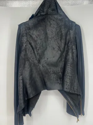 GEORGIE" black soft faux-fur metallic faux fur jacket hoodie Moto jacket thumbnail 7