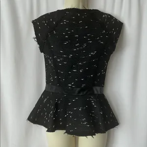 Milly Black/White Wool Tweed Fabric Sleeveless Peplum Blouse Top **Size 2** 🌺🌺 thumbnail 2