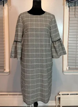 Black White Gingham Dress Bell Sleeve Shift Dress Pockets Preppy Cottagecore thumbnail 1