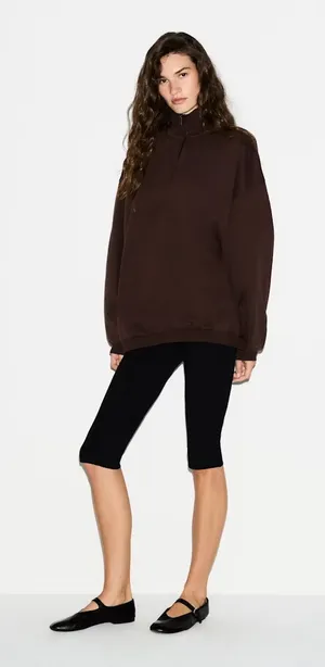 SKIMS Oversize Fleece Half Zip Pullover in Espresso small NWT thumbnail 1