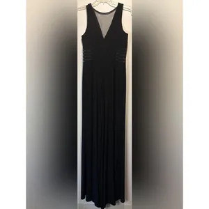 Nightway Black Maxi Dress Gown Sheer Front + Side Cutout Details Slit Size 8 thumbnail 2