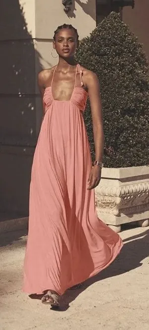 STAUD Kanha Reversible Mesh Halter Maxi Dress Orange Pink XL‎ thumbnail 1