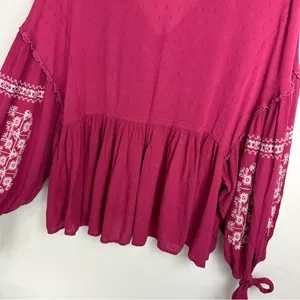 American Eagle Embroidered Boho Top Sz XL Pink Balloon Sleeves thumbnail 16