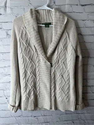 Eddie Bauer Cream Cable Knit Zip-Up Shawl Cardigan size large thumbnail 1