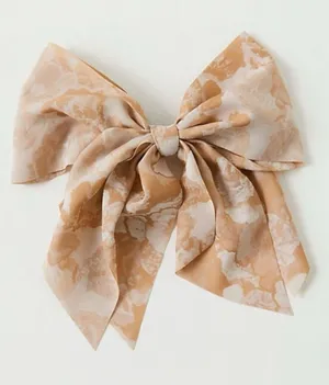 Free People Ethereal Dainty Rose Floral Twiggy Bow Barrette Neutral Tan Cream thumbnail 1