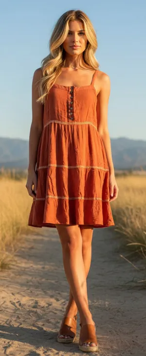 Lapis Orange Tiered Bohemian Sun Dress Size XL thumbnail 1
