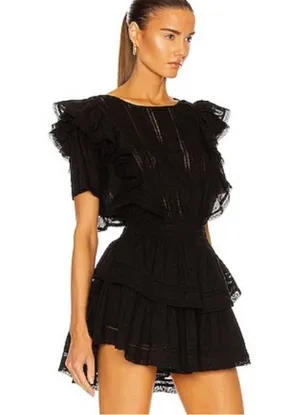 Womens LoveShackFancy Elegant Gwen Ruffled Tiered Mini Dress Black thumbnail 1