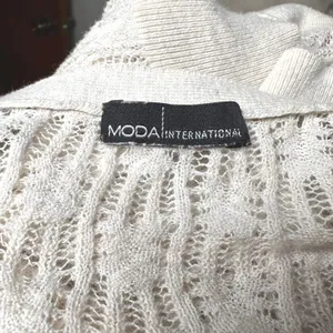 Moda International Y2K Cream Pointelle Open Knit V-Neck Cardigan Sweater thumbnail 6