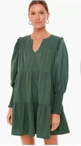 Tuckernuck Pomander Place Dress M Ceci Smocked‎ Long Sleeve Green Tiered Boho thumbnail 1