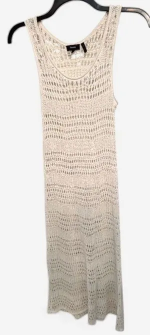 Theory Crochet Maxi Dress L Cream Cotton Open Knit Sheer Beach Cover Up Boho thumbnail 1