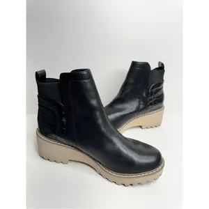 Dolce Vita Booties Size 8 Black‎ Womens Wedge Lug Chelsea Pull On thumbnail 9