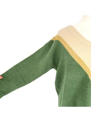Aaron & Amber Chevron V-Neck Sweater Cabincore 70s Retro Beige Gold Green Medium thumbnail 4