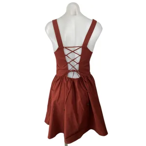 Free People Blissful Breeze Brown Sleeveless Square Neck Mini A-Line Dress Sz S thumbnail 2