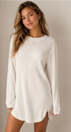Hollister White Ribbed Knit Long Sleeve Mini Dress XL Crew Neck Bodycon thumbnail 1