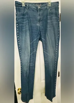Women's Blue Jeans with Studded Detail thumbnail 1
