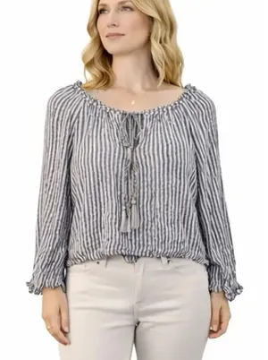 Max Studio striped crinkle boho crop blouse small thumbnail 1