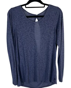 Lululemon Long Sleeve Open Back Cowl‎ Neck Burnout Top Blue Yoga Shirt thumbnail 1