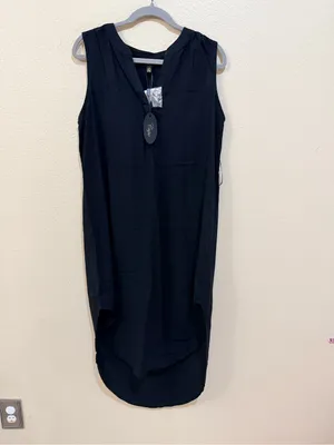 NWT Cupio Black Midi Dress Size L Sleeveless High Low Hem Viscose thumbnail 3