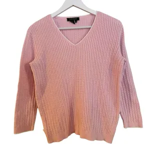 Lauren Ralph Lauren 100% cotton pink cableknit vneck sweater M thumbnail 7