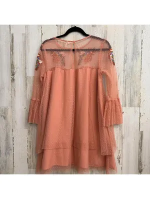 Women's Large Coral Embroidered Swiss Dot Mesh Boho Dress thumbnail 3