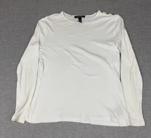 Lauren Ralph Lauren T-Shirt Womens L White‎ Long Sleeve Crew Neck Buttons thumbnail 1