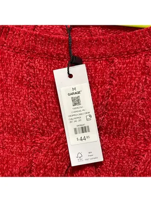 Garage Women's NWT Cropped Cable Knit Chenille Sweater Chili Pepper Medium thumbnail 4