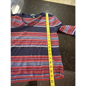 Lauren Ralph Lauren Women's Sweater Sz L Linen Cotton Blend Stripe V-neck thumbnail 5