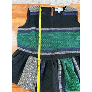 Corey Lynn Calter Anthropologie Woven Striped Peplum Sleeveless Blouse Green S thumbnail 6