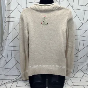 Christopher & Banks Sweater Small Beige Santa Hand Embroidered Christmas Holiday thumbnail 2