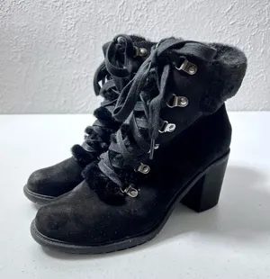 A New Day Larina Black Faux Fur Heeled Ankle Boots thumbnail 2