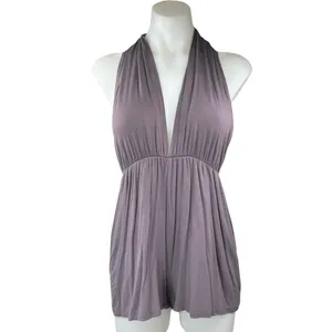 Lulus Purple Halter Plunge V Neck Sleeveless Open Back Romper Shorts Size L thumbnail 2