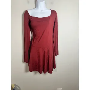 Reformation Coen Dress Burgundy Square Neck Long Sleeve Mini XL thumbnail 3