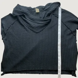 We The Free Free People Black Waffle Knit Cowl Neck Thermal Top XS thumbnail 5