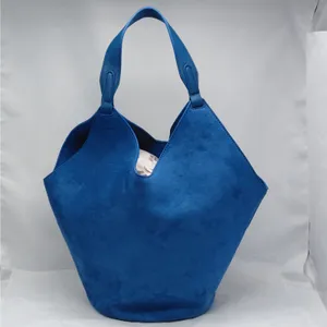 Womens Blue Faux Suede Bucket Tote Shoulder Bag Minimalist Work Travel Everyday thumbnail 2