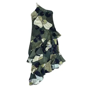 Farm Rio Anthro Women’s Green Military Cashew One Shoulder Midi Scarf Dress XS thumbnail 3