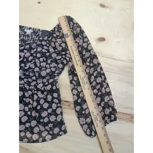 American Eagle Women's Floral Long Sleeve Peplum Top Size Large Smocked Blouse thumbnail 12