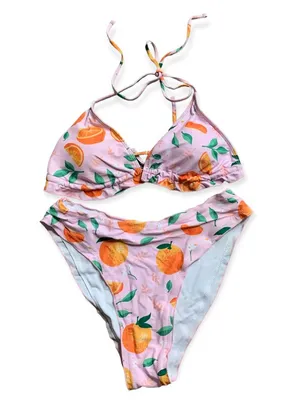 Pink Orange and Floral String Triangle Bikini XL thumbnail 1