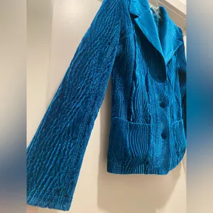 Vintage 80s/90s Harve Benard Blue Crushed Velvet Velour Statement Jacket Blazer thumbnail 3