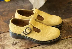 New! Dr Martens T-Bar Hazy Yellow Long Napped Suede Mary Janes - W 11 / M 10 thumbnail 1