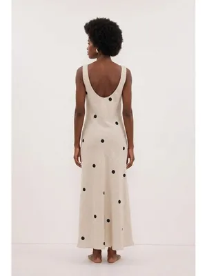 NWT DISSH Beverly in Natural Spot Linen Scoop Back Sleeveless Maxi Dress US 6 thumbnail 2