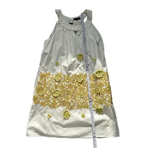 RYU White Green‎ Floral Embroidered Boho Sundress Sz L thumbnail 10