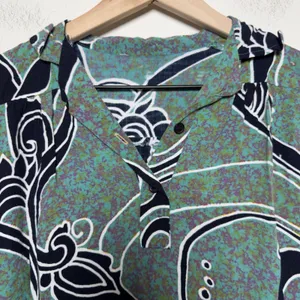 Women Shirt Midi Dress Medium Green Abstract Psychedelic Print Retro‎ Artsy thumbnail 2