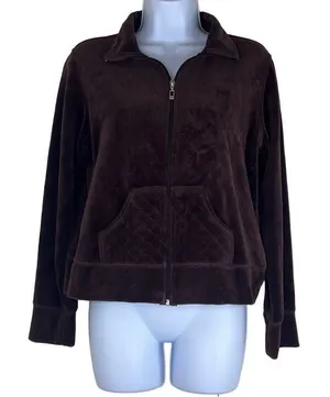 Oleg Cassini Sport Small Full Zip Front‎ Jacket Brown Velour Pockets Y2K Active thumbnail 1