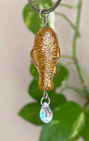 Handmade quality Czech glass amber fish boho funky necklace🌀🐟💙 thumbnail 4