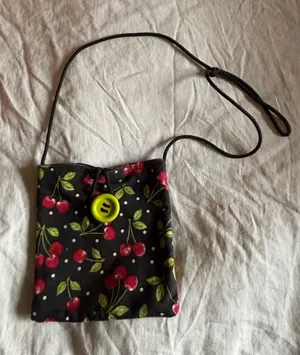 Handmade Reversible Cherry Print Denim Button Closure Eclectic Shoulder Bag thumbnail 1