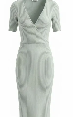 Coquette Baby Blue Knit Short‎ Sleeve Wrap Sweater Dress Bodycon sz Small Office thumbnail 1