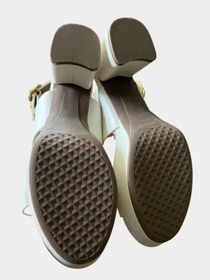 Aerosoles Camera Platform Sandals Size 10 Eggshell Leather Block Heel thumbnail 6