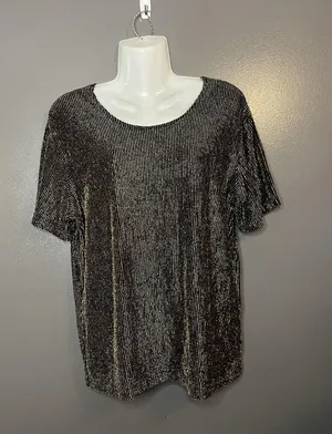 Impressions Millennium Edition Shirt Womens XL Black Gold Metallic Pleated Party thumbnail 1