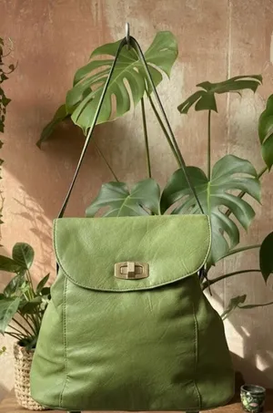 Bueno Lime Green Faux Leather Convertible Backpack Shoulder Bag Boho Chic Large thumbnail 1